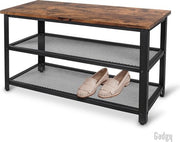 Gadgy Schoenenrek met bankje - 6 tot 9 Paar Schoenen - Schoenenkast bankje - Schoenenbank Industrieel - Handig schoenen opbergen - Bijzettafel Metaal met Hout