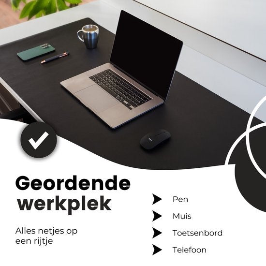 WURK Tapis de bureau professionnel en cuir synthétique - Organisateur de bureau - Accessoires de bureau - Tapis de souris XXL - Avec clip de câble - 120x60 - Noir