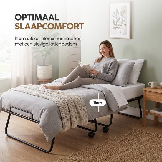 Infinity Goods Lit pliant Comfort 90 x 200 cm - Lit d'appoint - 1 personne - Lit pliant - Matelas et sommier à lattes - Housse de protection incluse
