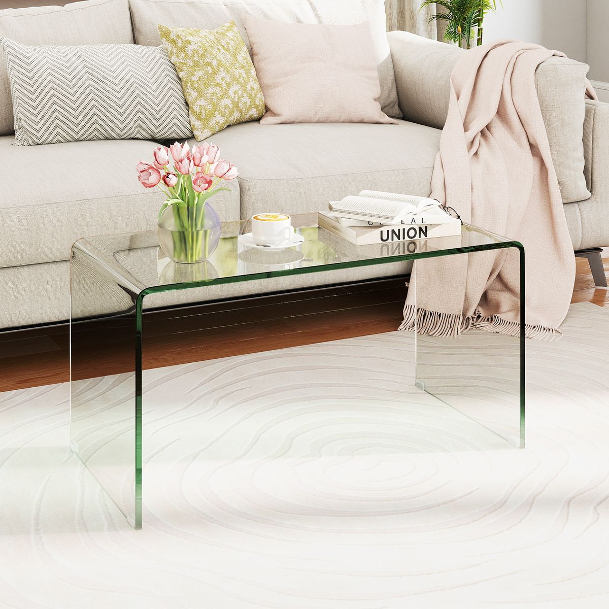 Table basse Coast - Table d'appoint en forme de U - verre trempé - 81,5 x 42 x 40 cm - transparente