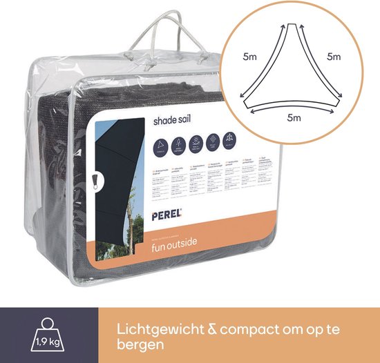 Perel Toile d'ombrage, perméable à l'eau, perméable à l'air, 5 x 5 x 5 m, 180 g/m², HDPE, triangle, gris foncé
