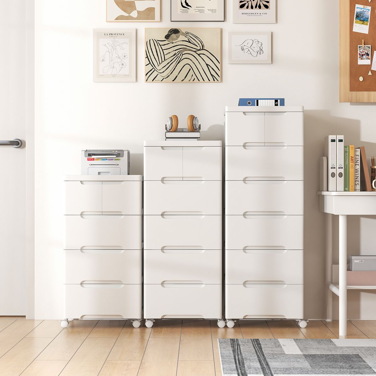 Armoire de rangement Coast à 7 tiroirs - Sur roulettes - Montage sans outils - Blanche