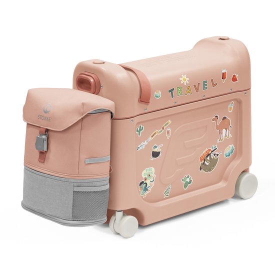 Kit de voyage Stokke JetKids, rose corail - Avec valise BedBox Ride-On et sac à dos - Pour les enfants de 2 à 7 ans (jusqu'à 35 kg)