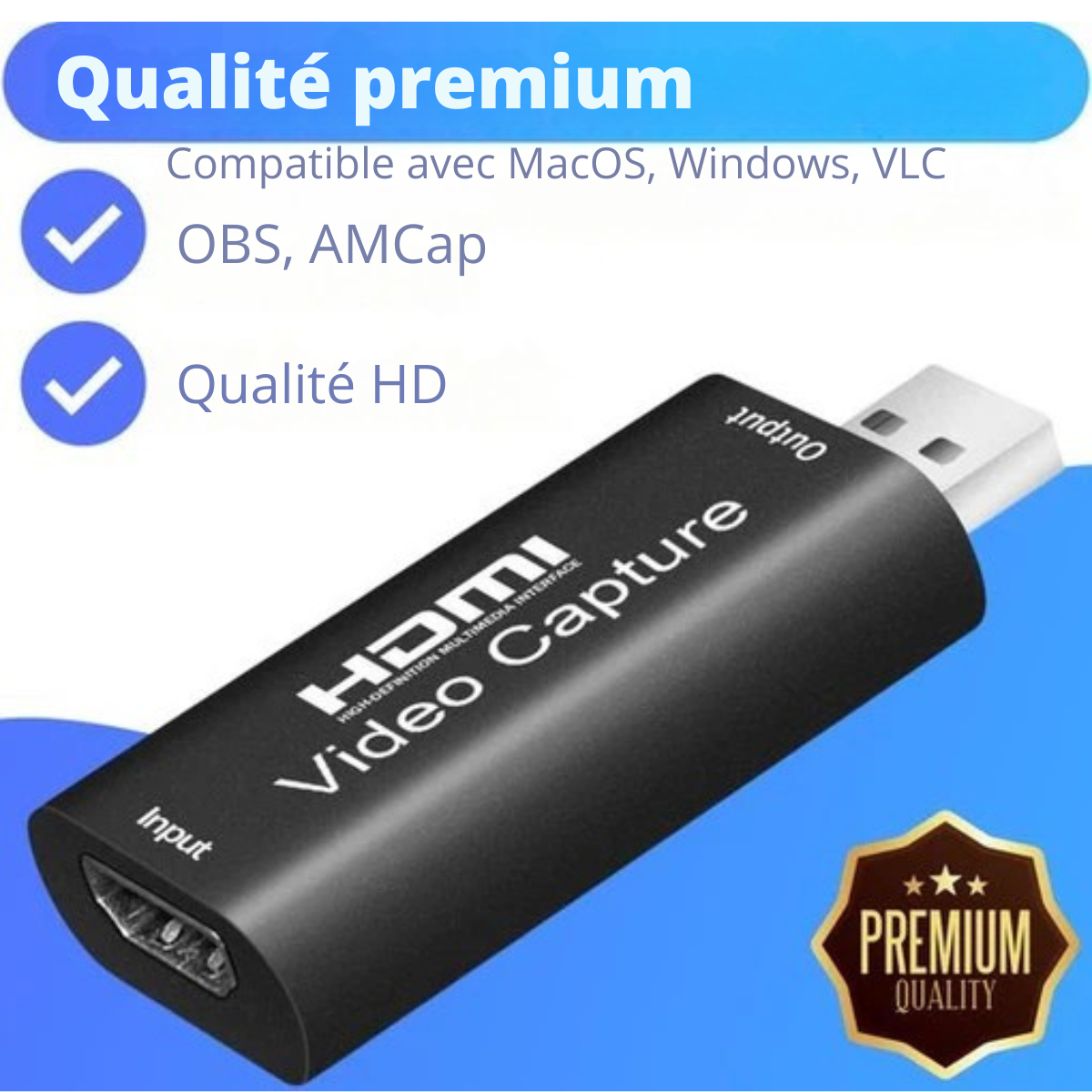 Clé de Capture HDMI vers USB - EarKings - Compatible PlayStation, Xbox, Nintendo, Windows, MAC - noir