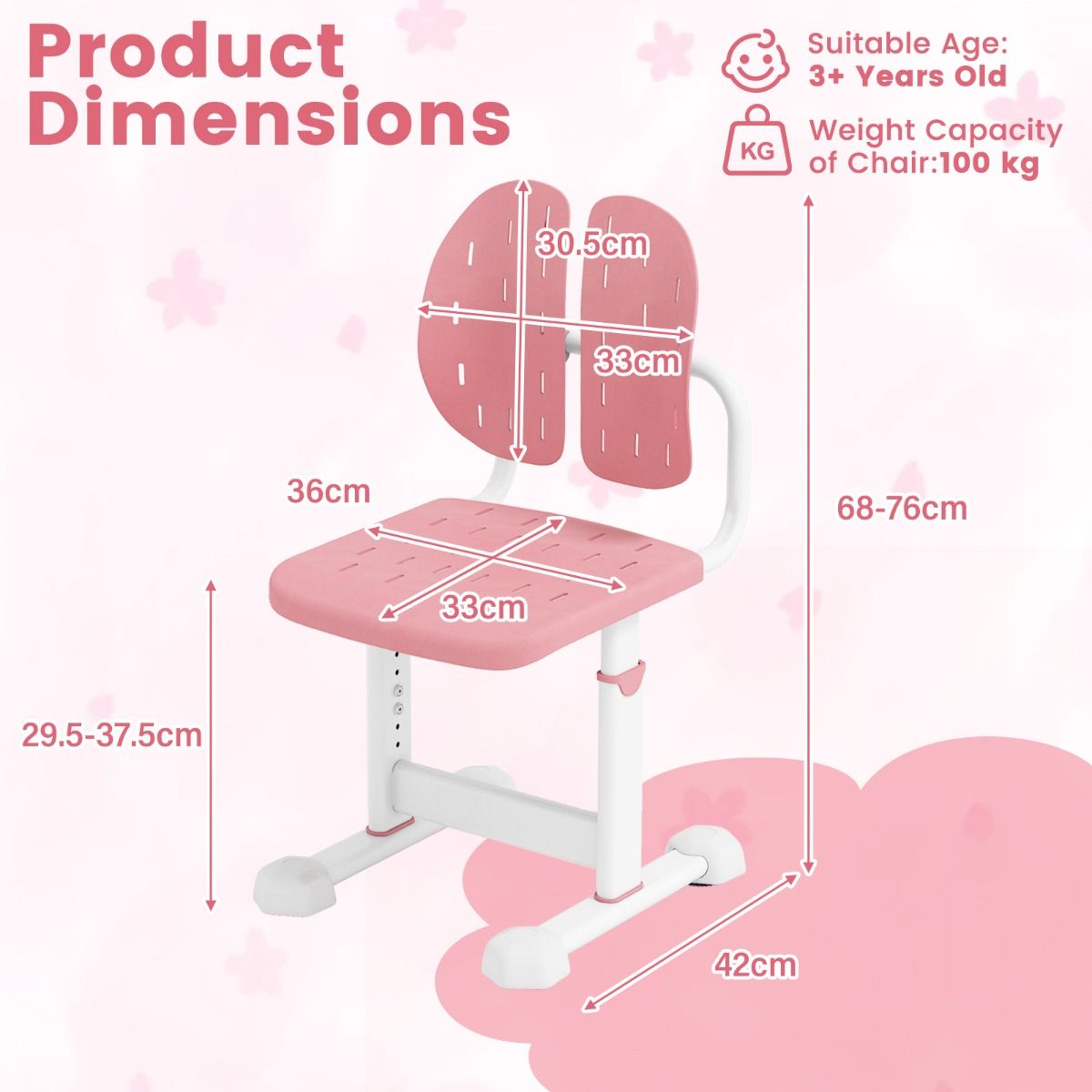 Chaise haute réglable Coast - Double dossier - Ergonomique - Rose