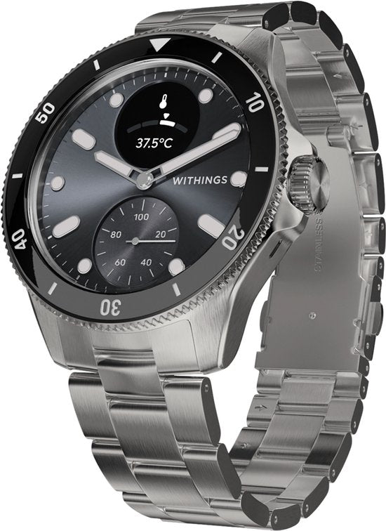 Withings ScanWatch Nova - Montre connectée hybride 42 mm - ECG, détection de la fibrillation auriculaire, capteur de SpO₂, cardiofréquencemètre, suivi du sommeil, mesure de la température 24 h/24, 7 j/7, autonomie de 35 jours, verre saphir, étanche jusqu'