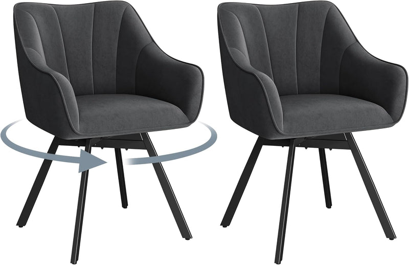 Lot de 2 chaises de salle à manger pivotantes avec accoudoirs et revêtement en velours gris foncé