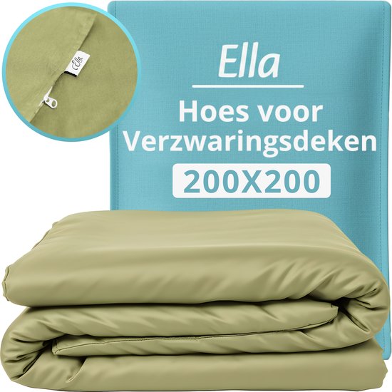 Housse pour la couverture d'aggravation d'Ella 200 x 200 CM - 11 KG & 13 KG - Housse en 100% coton biologique - Vert olive clair