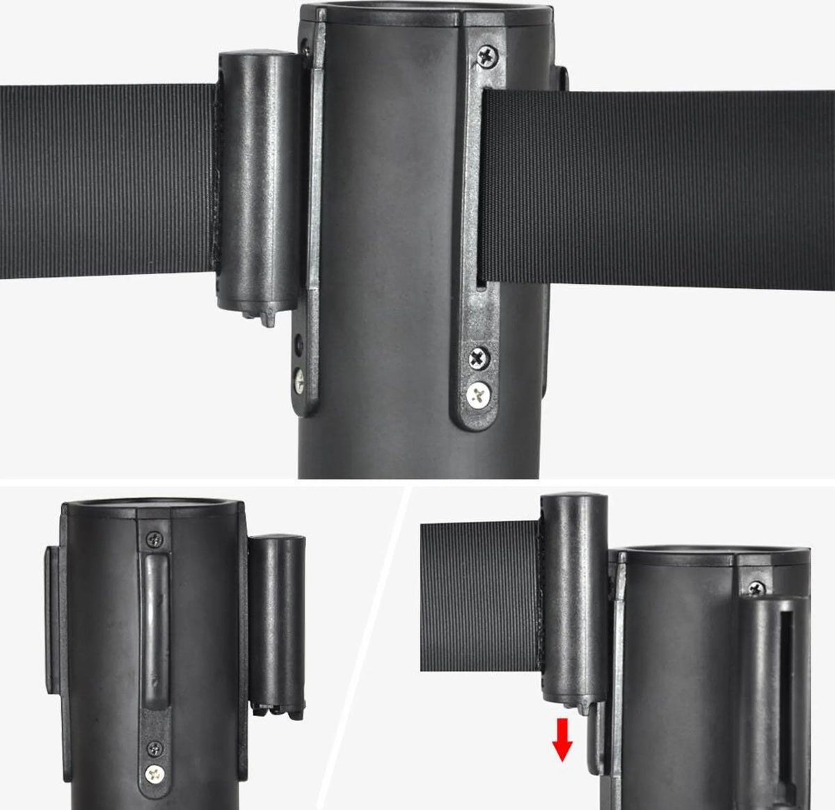 Yaheetech Jeu de 2 poteaux de barrière - 92 cm de haut - équipés d'un ruban rétractable de 200 cm et d'un système de couplage à 4 voies et d'une base solide - pour les zones VIP et les foires commerciales - acier noir