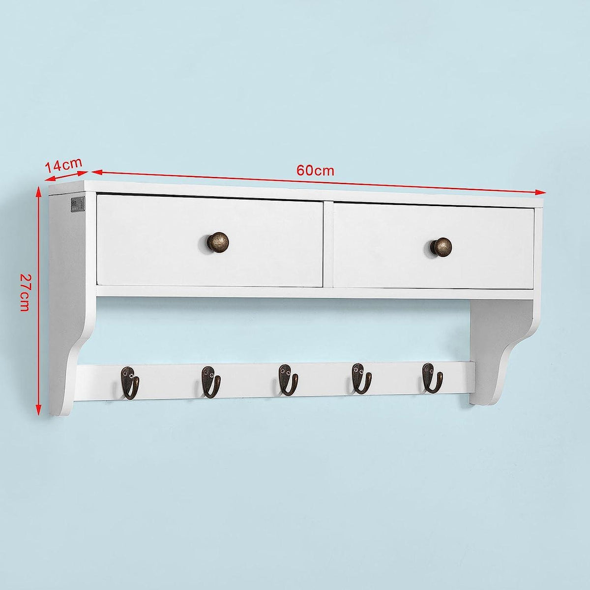 SoBuy Porte-manteau mural - 5 crochets - L60 x P14 x H27cm - Blanc