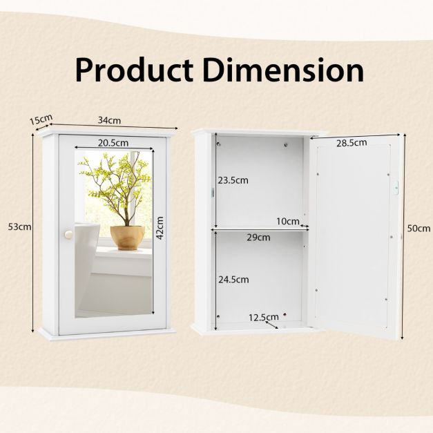 Armoire de toilette Coast - MDF - Miroir HD - 34 x 15 x 53 cm - Blanc