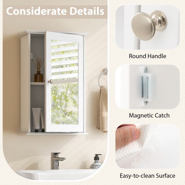 Armoire de toilette Coast - MDF - Miroir HD - 34 x 15 x 53 cm - Blanc