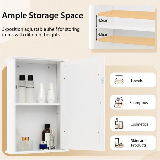 Armoire de toilette Coast - MDF - Miroir HD - 34 x 15 x 53 cm - Blanc