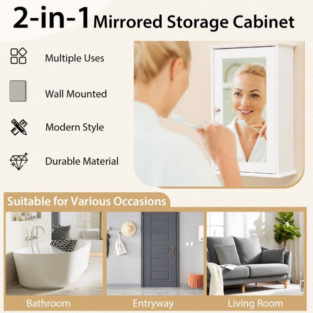 Armoire de toilette Coast - MDF - Miroir HD - 34 x 15 x 53 cm - Blanc