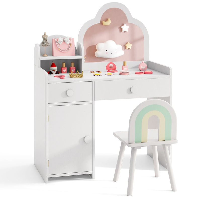 Ensemble de coiffeuse pour enfants Coast - miroir en forme de nuage - coiffeuse 2-en-1 avec tabouret - blanc