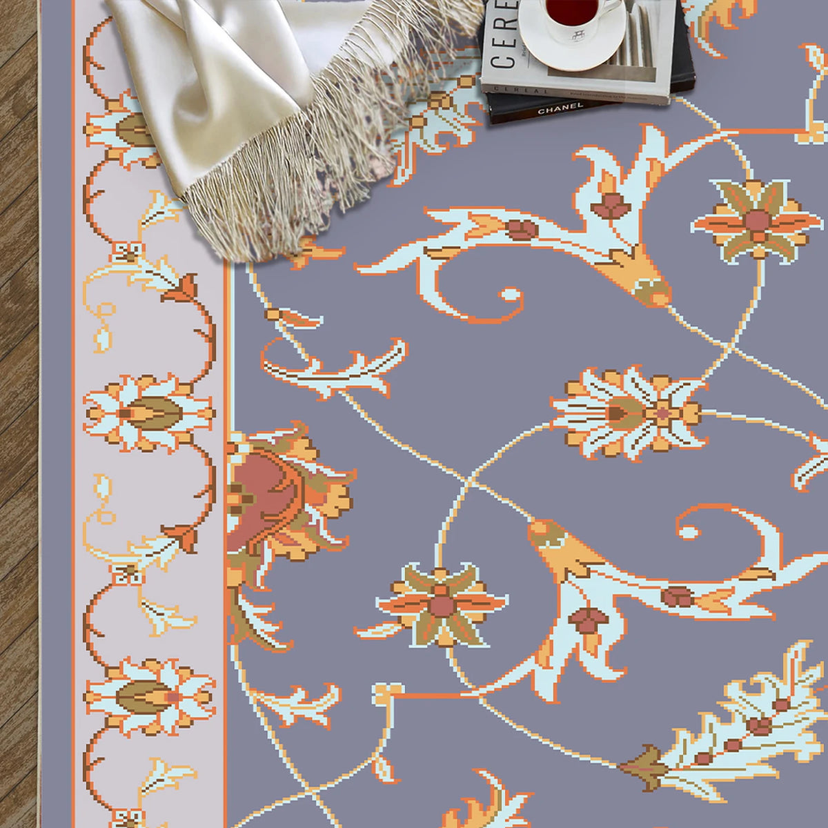 Tapis WhereHike, motif fleurs et oiseaux - Violet - 183 x 274 cm - Lavable, antidérapant