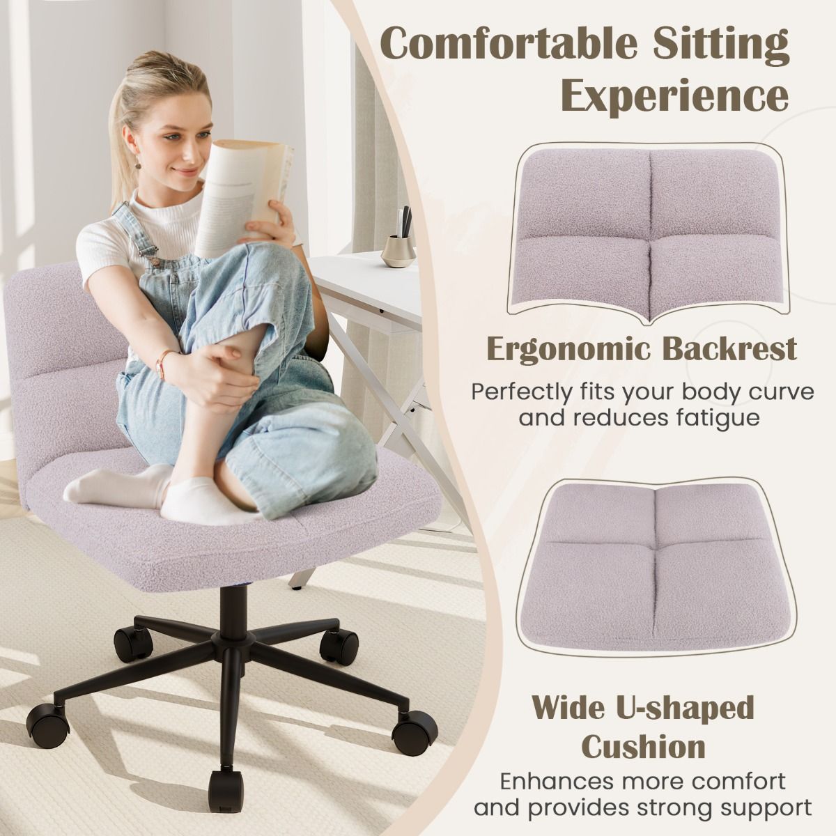 Chaise de bureau Coast sur roulettes - pivotante, sans accoudoirs - assise large - gris clair