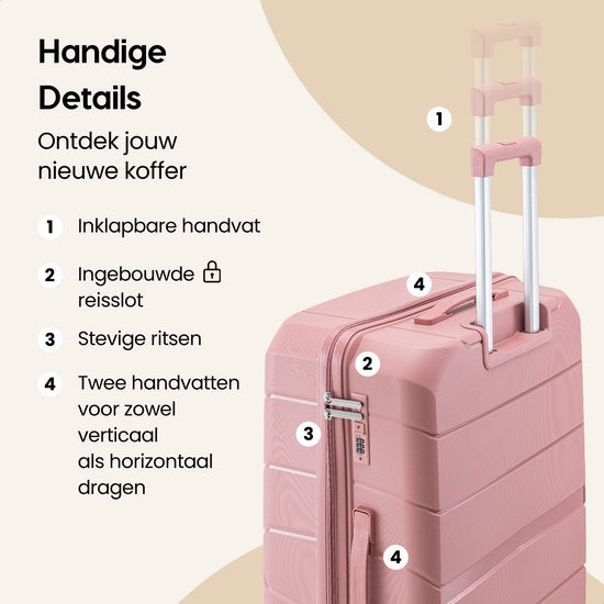 SKYCASES Urban Adventurer - Ensemble de valises - 3 pièces - Serrure à chiffres - 232L - Roues pivotantes - Valise de voyage avec serrure de valise - Légère - Rose
