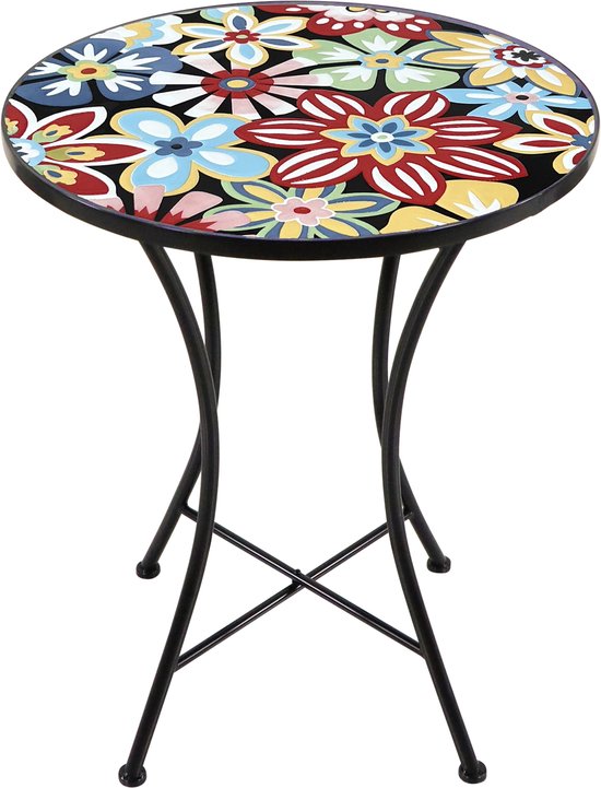 Table de bistrot AXI Amélie - Fiesta Flower – Table de jardin en métal – Ronde – 60 x 60 x 75 cm - Effet mosaïque – Incrustée de carreaux de céramique – Pour le jardin, la terrasse et le balcon