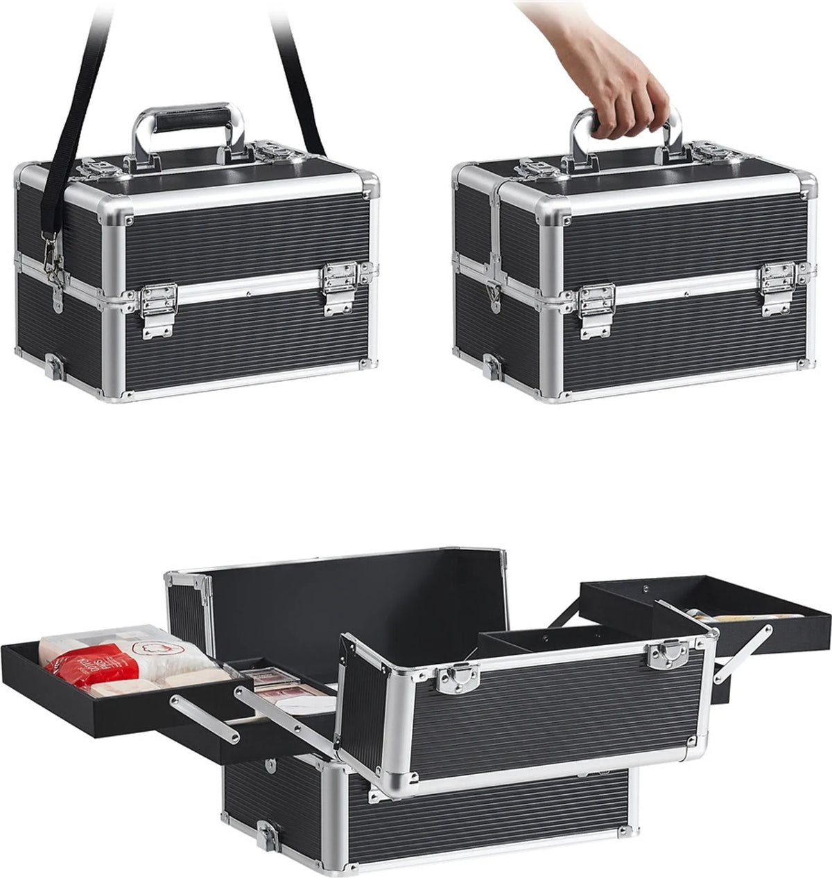 Valise de maquillage 5 en 1 Yaheetech à roulettes - Verrouillable - 34 x 25,5 x 80,5 cm - Noir