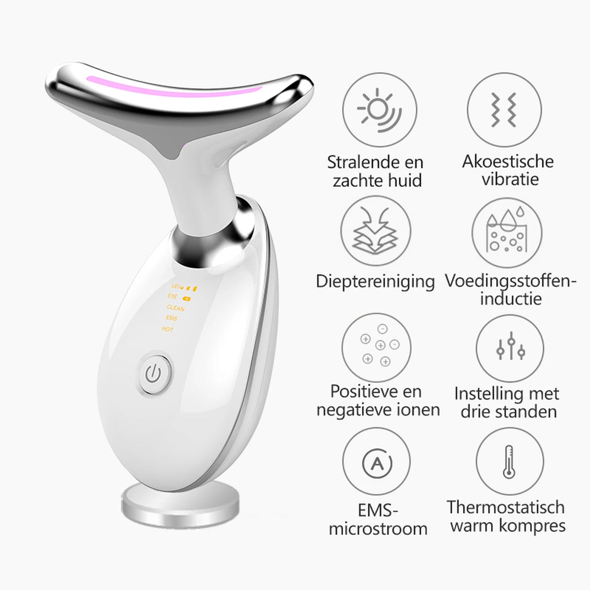 Appareil de massage pour la nuque Sunluxy ES-1081 – Micro-courant EMS, lumière LED 7 couleurs et fonction chauffante à 45 °C – Soins du visage et de la nuque – 16,2 x 13,2 x 5,8 cm