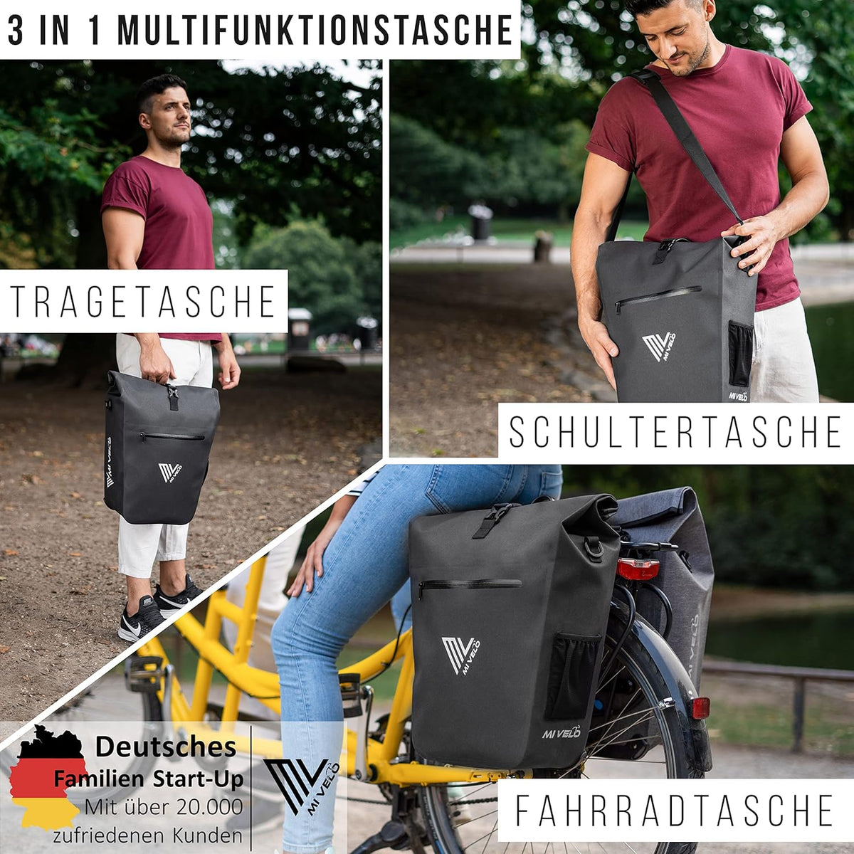 MIVELO Pannier - Étanche - 25L - Avec compartiment pour ordinateur portable et bandoulière - Noir