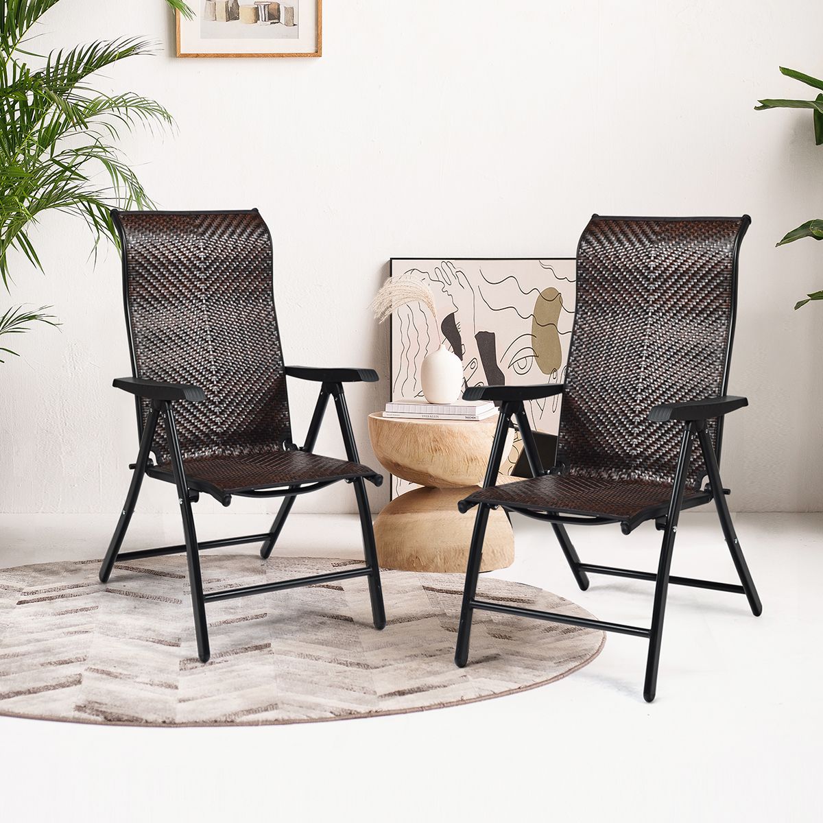 Lot de 2 chaises pliantes Coast Rotan - Dossier réglable - Pliables et faciles à transporter - Marron