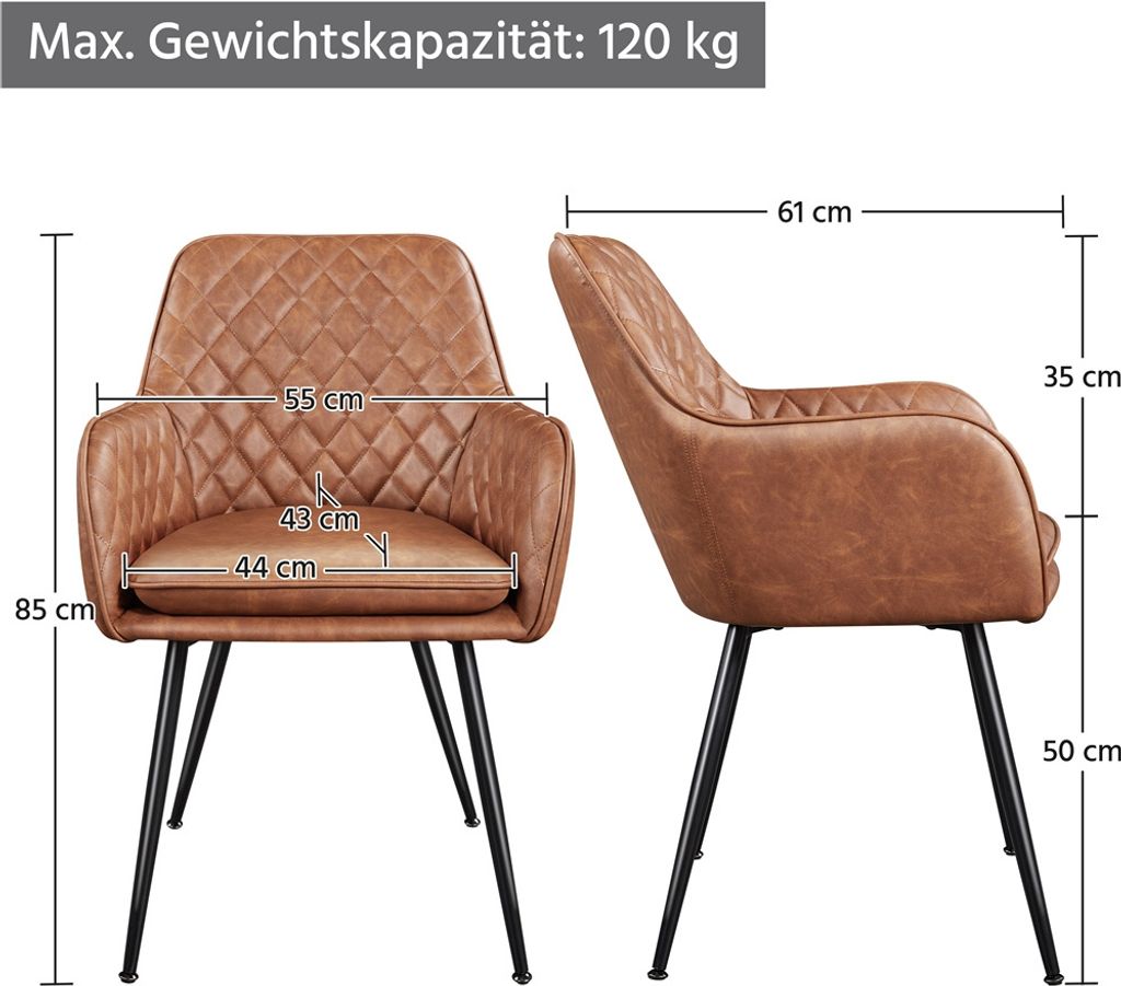 Chaises de salle à manger Yaheetech avec accoudoirs - lot de 2 - marron