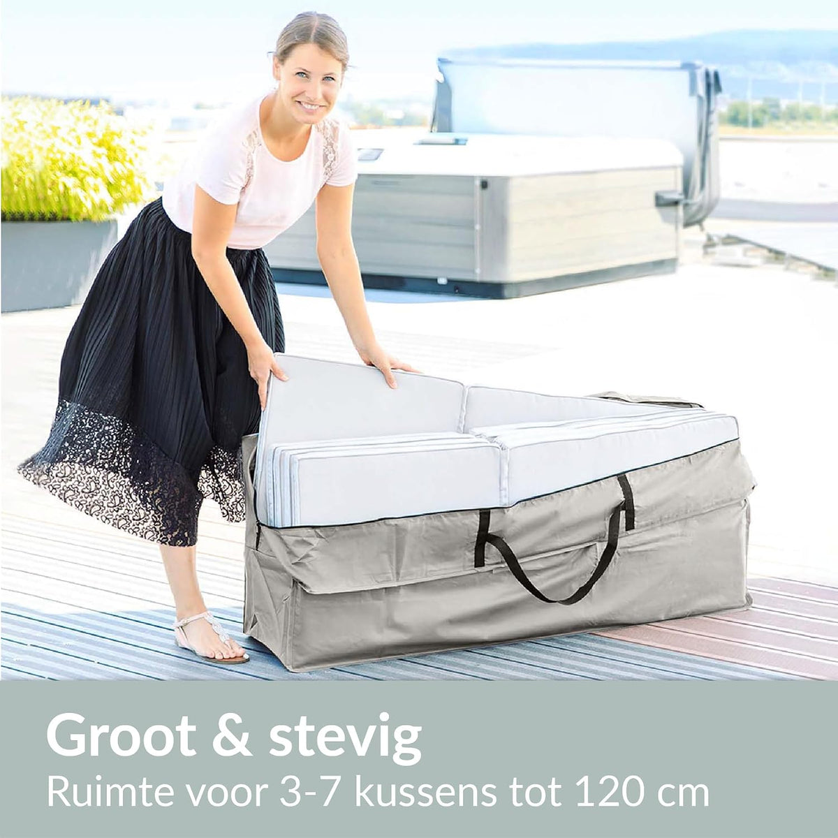 Sac de rangement Chefarone pour coussins de jardin - Hydrofuge - 125 x 50 x 32 cm - Polyester 420D - Gris clair