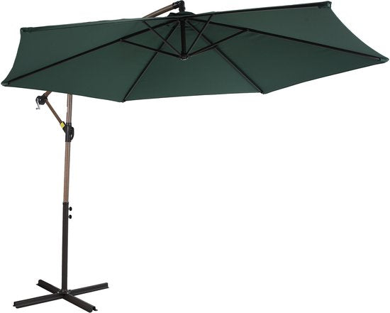 Parasol suspendu AXI Dion Ø 300 cm, aspect chêne/vert – Armature thermolaquée avec pied en croix