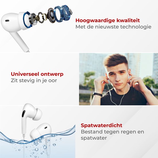 Nuvance - Ecouteurs avec câble et microphone - Convient à Apple Lightning - Ecouteurs intra-auriculaires - Casque - Blanc