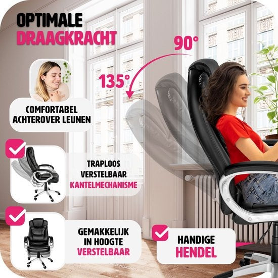 Tectake Luxury Design Office Chair - Noir - Cuir synthétique - Réglable - 400578