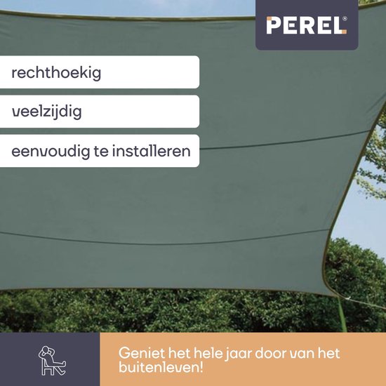 Perel Toile d'ombrage, hydrofuge, 4 x 3 m, 160 g/m², polyester, rectangle, vert gris