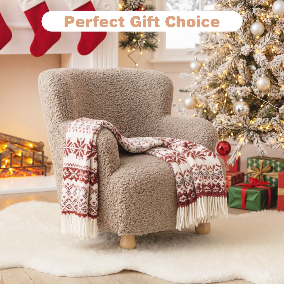 Fauteuil pour enfant Coast avec dossier - pieds en bois - chaise rembourrée pour enfant - marron clair