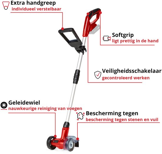 Nettoyeur de joints sans fil Einhell GE-CC 18 Li Solo - Power X-Change - 18 V/Li-ion - 1 200 tr/min - Diamètre de la brosse : 10 cm - Avec brosse en acier et en nylon - Batterie et chargeur non inclus