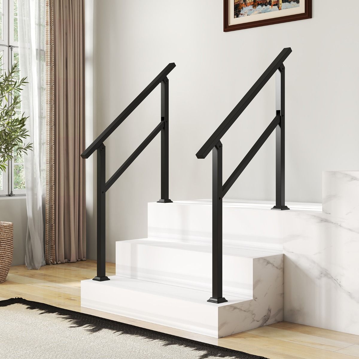 Rampe d'escalier en métal Coast pour l'extérieur - Angle réglable à 44° - Capacité de charge de 150 kg - Noir