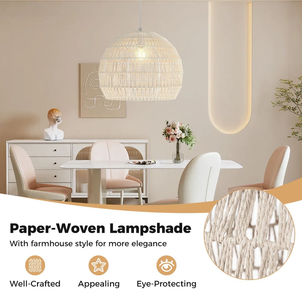 Suspension Coast Rotan - corde en papier de forme sphérique - hauteur réglable - beige/marron
