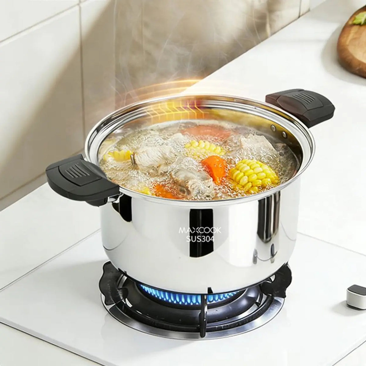 Marmite à soupe à pression Maxcook avec couvercle - Acier inoxydable 304 - 24 cm - 6 L