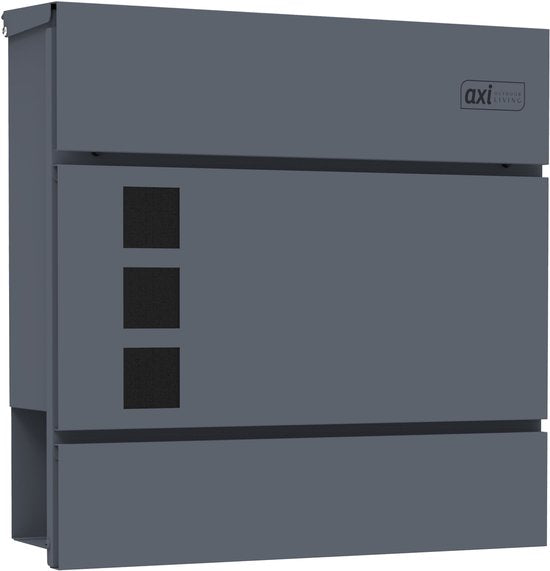 Boîte aux lettres AXI Jonas en métal – Anthracite – Boîte aux lettres en acier avec serrure – Modèle mural – 37 x 11 x 37 cm – 2 clés incluses – Avec porte-journaux – Résistante aux intempéries