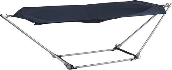 Hamac Campart avec support BE-0640 - Pliable et léger - Structure en acier - Capacité de charge de 150 kg - Sac de rangement inclus - Bleu