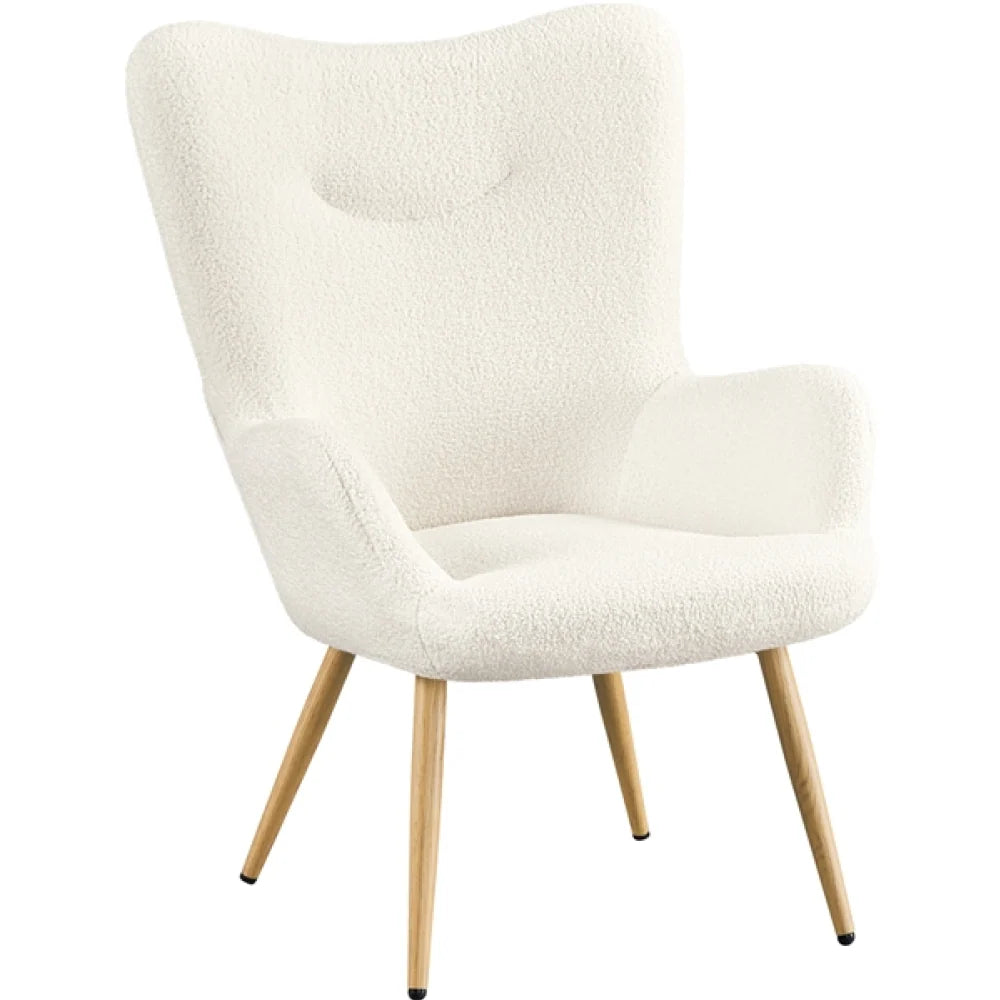 Yaheetech Fauteuil Bouclé / Fauteuil 67,5 x 70 x 97,5 cm – Ivoire chaleureux – Polyester bouclé et métal