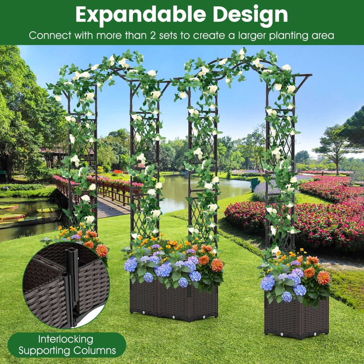 Arche de jardin Coast avec jardinières - Structure d'escalade 2-en-1 avec système d'arrosage automatique - noir