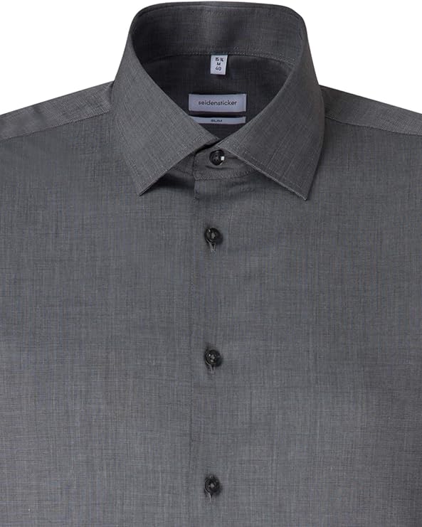 Seidensticker Chemise d'affaires pour hommes, slimfit, thermocollant, col Kent, manches longues, 100% coton, gris foncé, 44