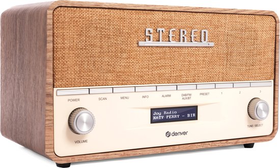 Denver DAB Radio XL - Radio rétro - Bluetooth - DAB+/ FM - Batteries et secteur - DAB36LW
