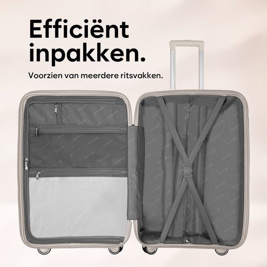 SKYCASES Travel One – Valise de voyage 28 pouces - Serrure à combinaison - 50 x 29 x 77 cm - 98 L - Légère, imperméable et résistante - Grande valise à roulettes XL - Beige