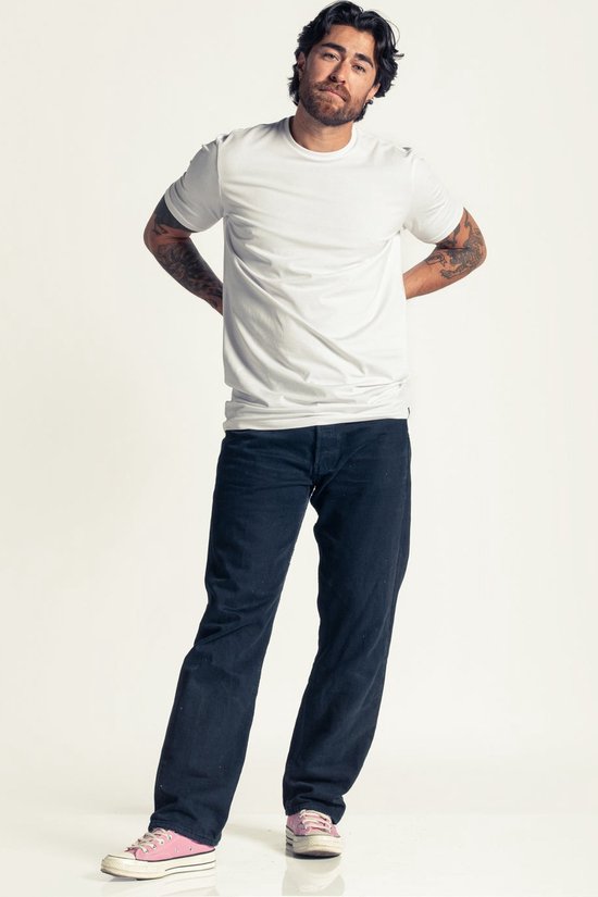 T-shirt pour homme LEBASQ - 3 packs - avec col ras du cou - Extra long - Convient comme sous-maillot -  Taille M - Coton - Blanc