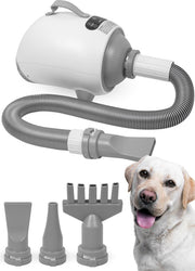 Nuvance - Sèche-cheveux pour chien - Soufflerie d'eau pour chien - 2100W - avec 3 accessoires - Sèche-cheveux pour chien - Soufflerie d'eau pour chien - Puissance réglable - Fourneau pour chien - Blanc