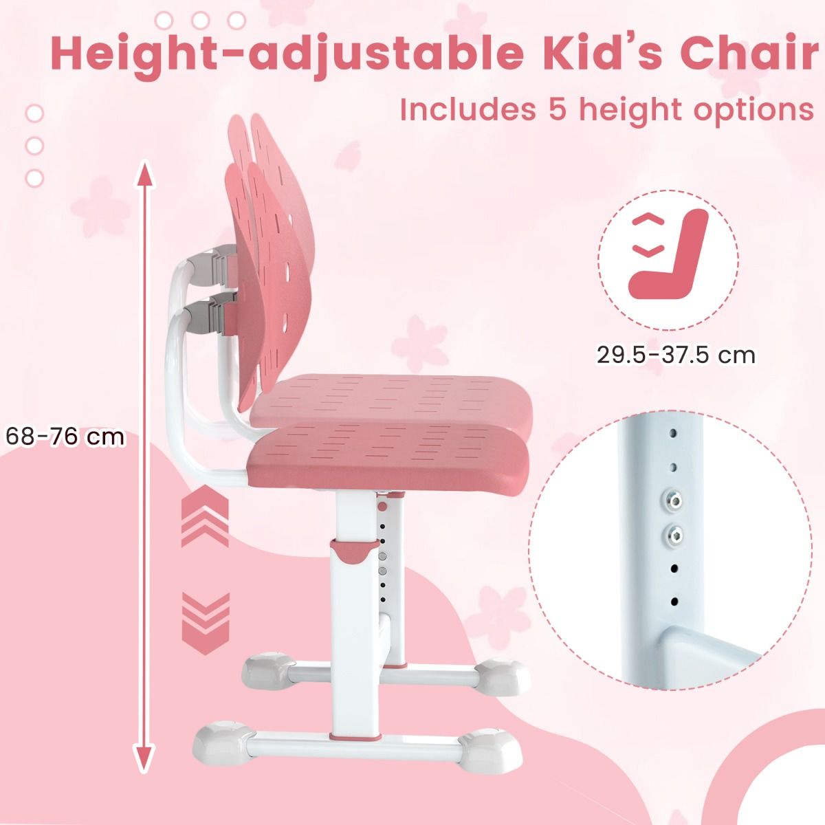 Chaise haute réglable Coast - Double dossier - Ergonomique - Rose