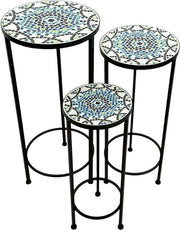 AXI Lola Table ronde pour plantes en mosaïque multicolore - Lot de 3 pièces – Tables d'appoint – Différentes dimensions – Aspect mosaïque – Incrustée de carreaux de céramique – Pour l'intérieur, le jardin, la terrasse et le balcon