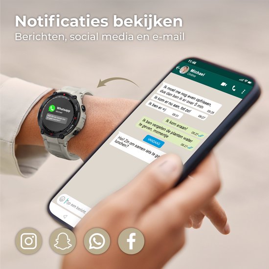 Nuvance - Montre intelligente pour l'extérieur - IP67 Waterproof - Bluetooth Smartwatch pour femmes et hommes - Smartwatches - Montre de sport avec podomètre, compteur de calories, somnomètre - Convient à tous les smartphones - Gris
